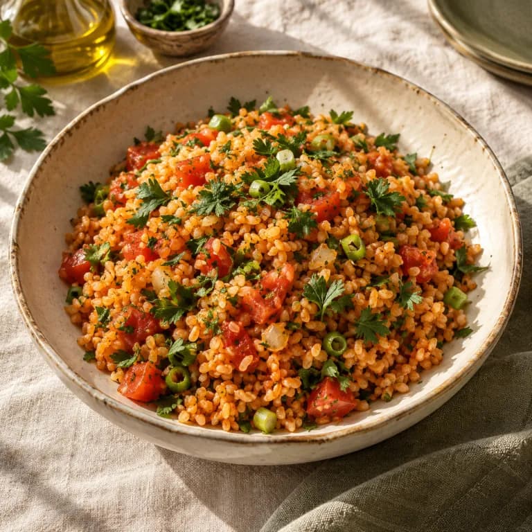 Taze otlu bulgur pilavı sunum görseli