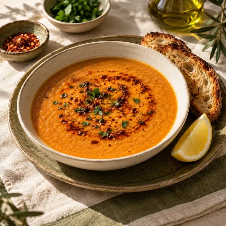 Süzme mercimek çorbası sunum görseli